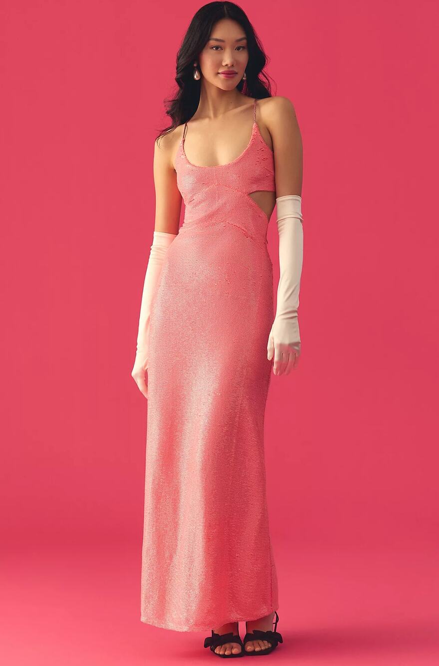 NWT Anthropologie Love The Label Pink Sequins Maxi Dress - Size Large